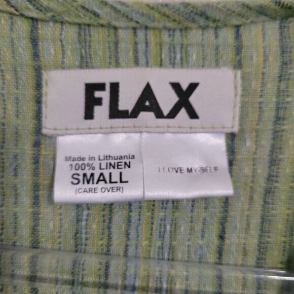 Flax Shirt Womens S Green Striped V-Neck Button Front Lagenlook Shacket Beach - Picture 5 of 11
